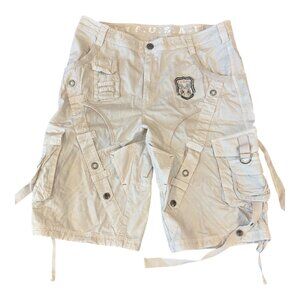 F.U.S.A.I. Cargo Shorts Mens 36 Beige Tactical Multi-Pocket Y2K Streetwear